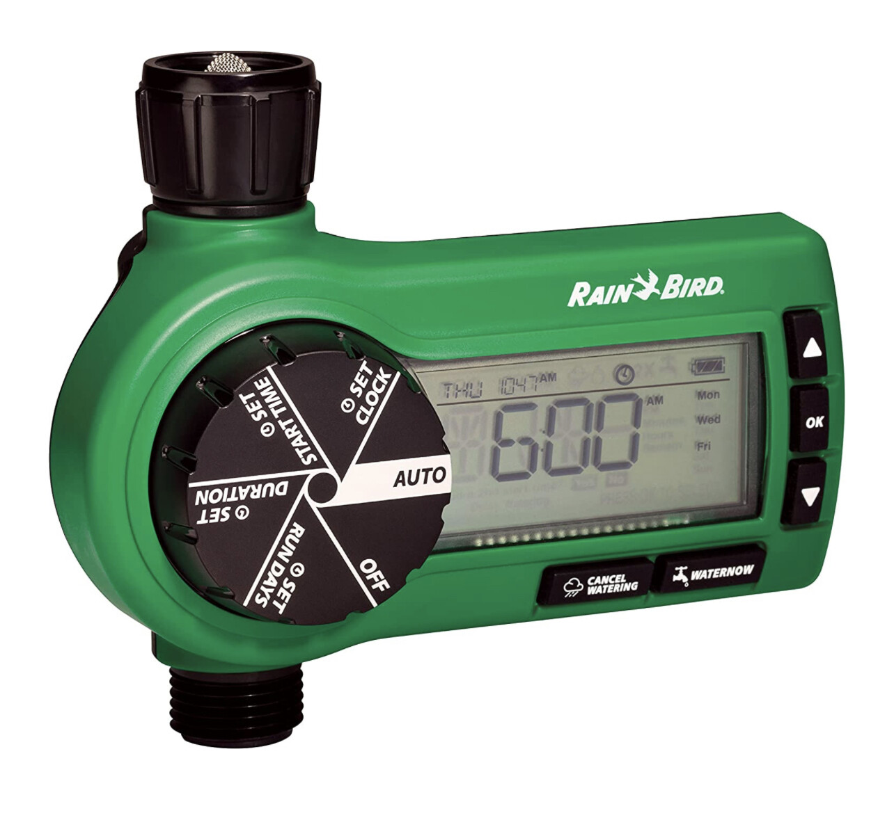Rain Bird 1ZEHTMR Temporizador/Controlador electrónico digital de final de manguera de calidad profesional, una zona/estación, funciona con pilas