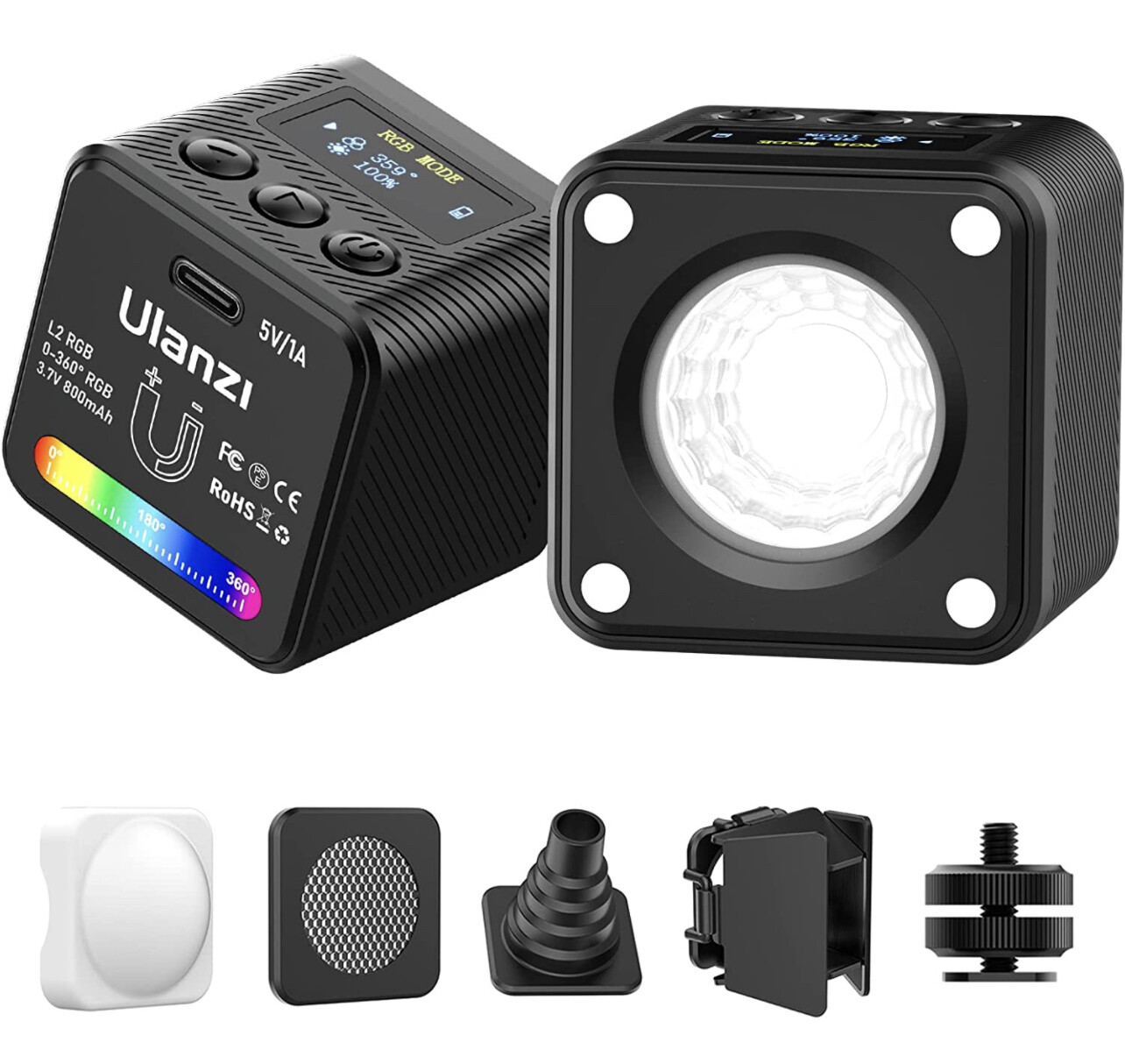 ULANZI L2 RGB COB Video Light Mini Cube Lights, LED Camera Light 360° Full Color Portable Photography Video Lighting