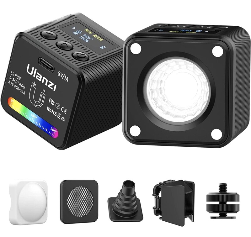 ULANZI L2 RGB COB Video Light Mini Cube Lights, LED Camera Light 360° Full Color Portable Photography Video Lighting