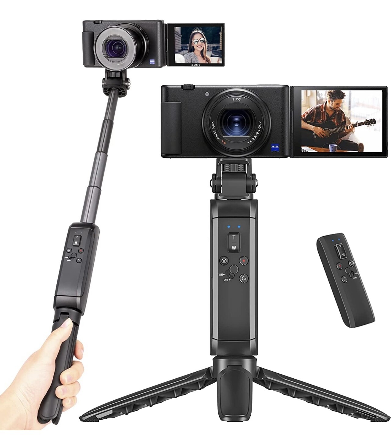 MT-40 Remote Shooting Grip Extendable Vlogging Grip Handle Tripod Camera Selfie Video Recording Accessorries for Sony ZV-1, A7C, A7R IV, RX100 VII, RX100M7, A7 III, A7R III, A7R IV, A9