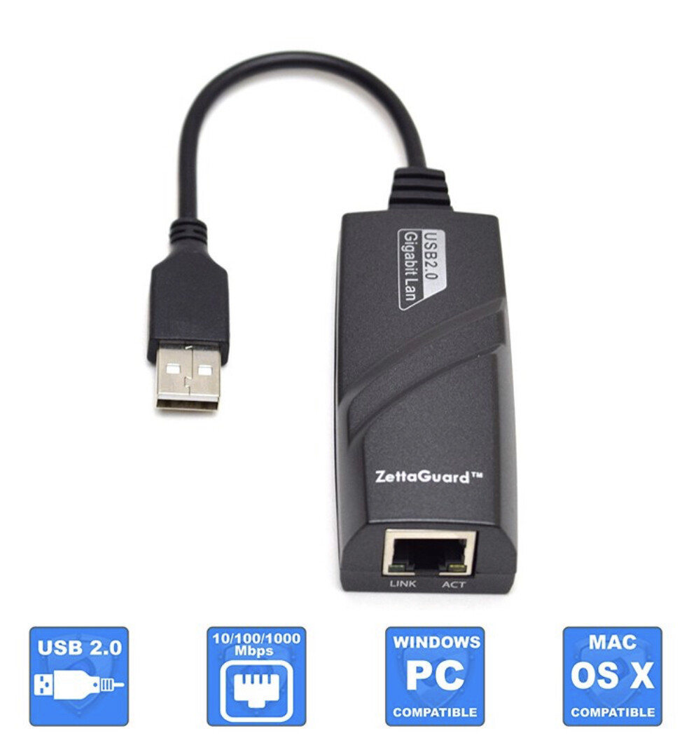 Zettaguard USB 2.0 a 10/100/1000 Mbps Gigabit Ethernet LAN Adaptador de red con cable