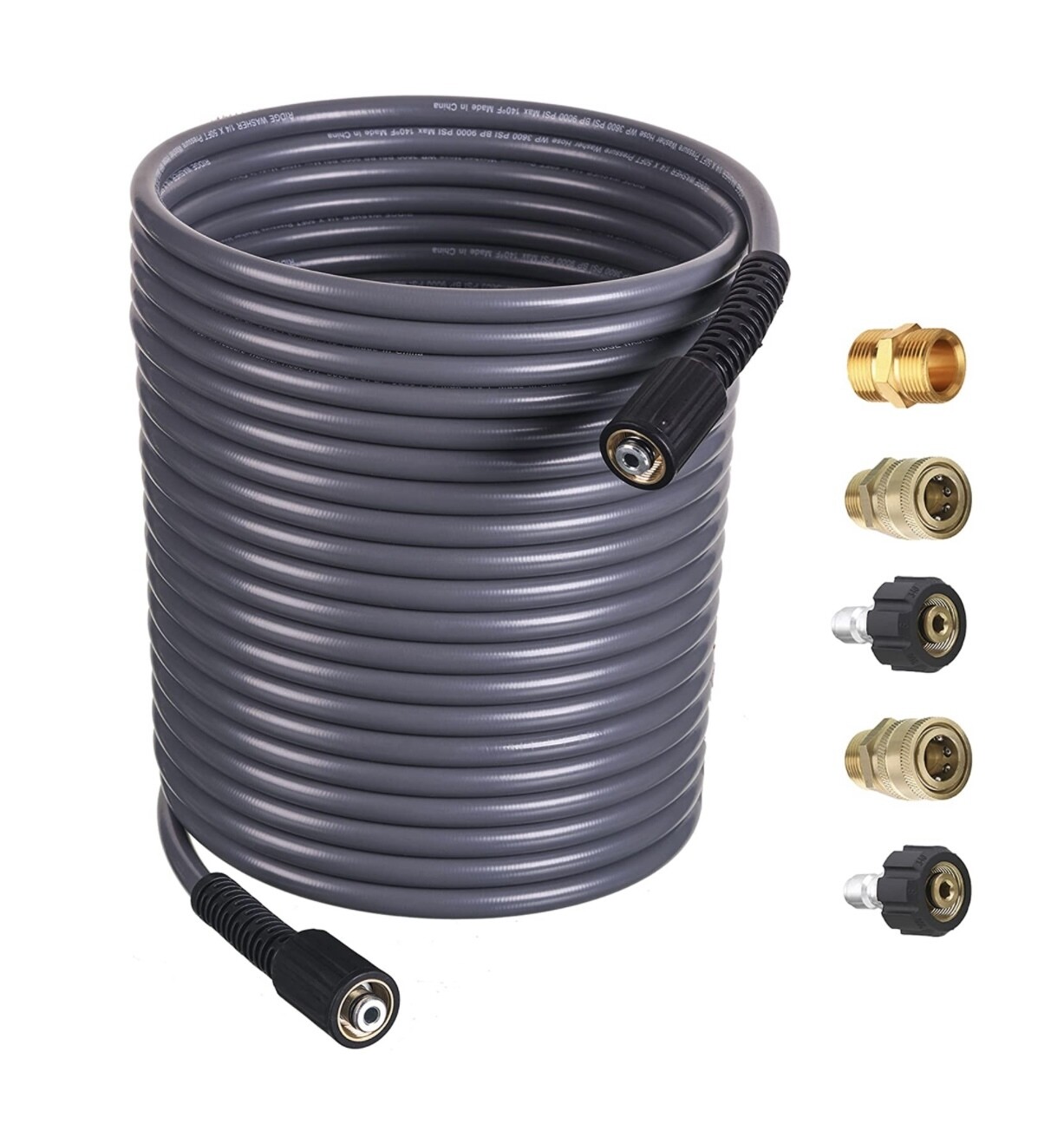RIDGE WASHER Manguera de lavado a presión de 50 pies, manguera de lavado a presión de 1/4 pulgadas para la mayoría de las marcas, con ajuste M22 de 14 mm, 3600 PSI