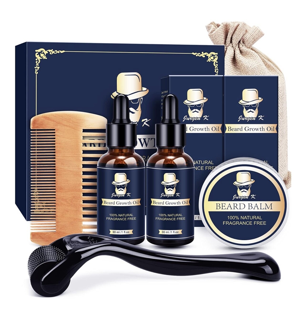 Kit de crecimiento de barba: rodillo Derma para crecimiento de barba, kit de barba con aceite de crecimiento de barba, rodillo de barba, bálsamo, peine