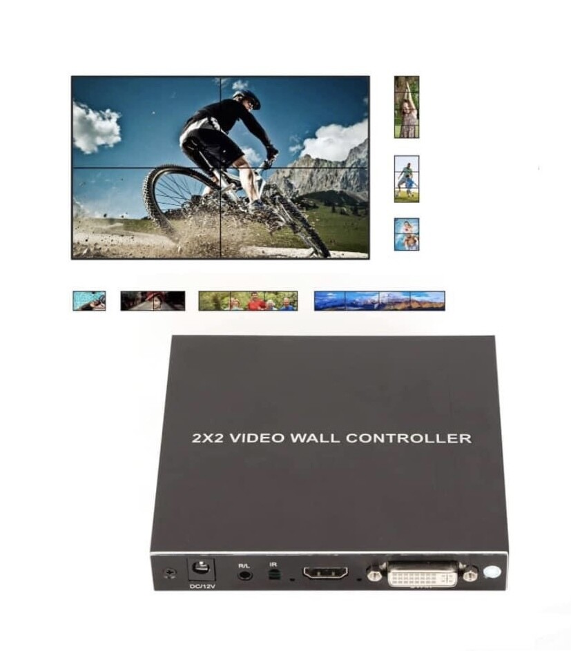 Yoidesu 2x2 HDMI Video Wall Processor, Ultra HD 4 Channel DVI TV Wall Video Controller, Pantalla de empalme HDMI giratoria de 180 °
