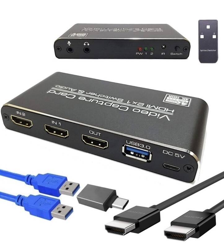 YOTOCAP 4K 60fps HDMI 2 in 1 Out to USB3.0 Game Video Capture Card with Microphone Input, Audio Output, Record up to 1080p Full HD