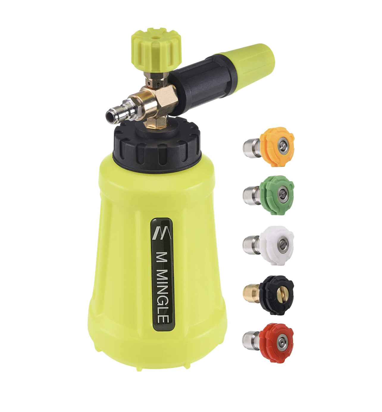 M MINGLE Cañón de espuma para lavadora a presión, rociador de espuma para automóvil con conector rápido de 1/4 pulgadas, lavadora de espuma de lavado de auto resistente de boca ancha, 1 litro con 5 pu
