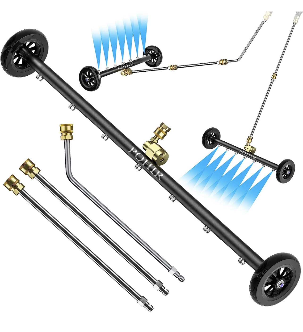 Accesorio para lavadora a presión del tren de rodaje Pro Max 24&quot;, escoba de agua para limpieza de superficies con 3 varillas de extensión y acoplador de pivote de conexión rápida 4000 psi