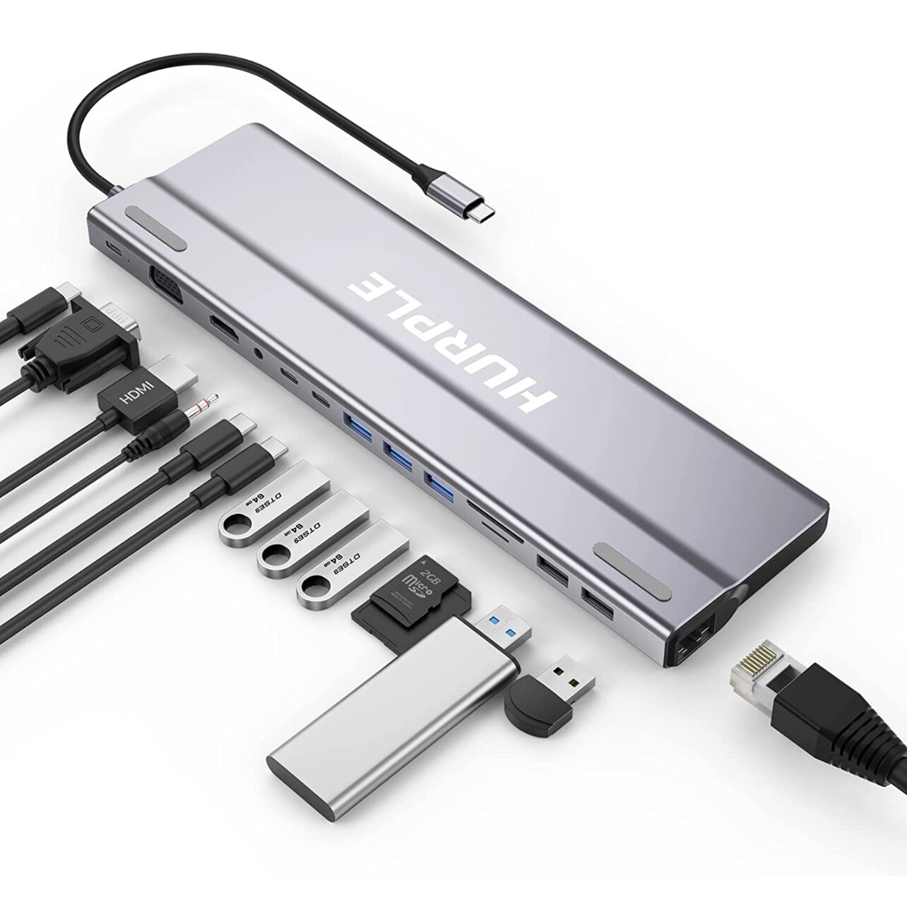 Estación de acoplamiento USB C, concentrador USB C 14 en 1 con HDMI 4K, Ethernet de 1000 mbps, 2 puertos USB 3.0, 7 puertos USB C/A, suministro de energía de 100 W, VGA, ranura SD/TF y audio, dongle U