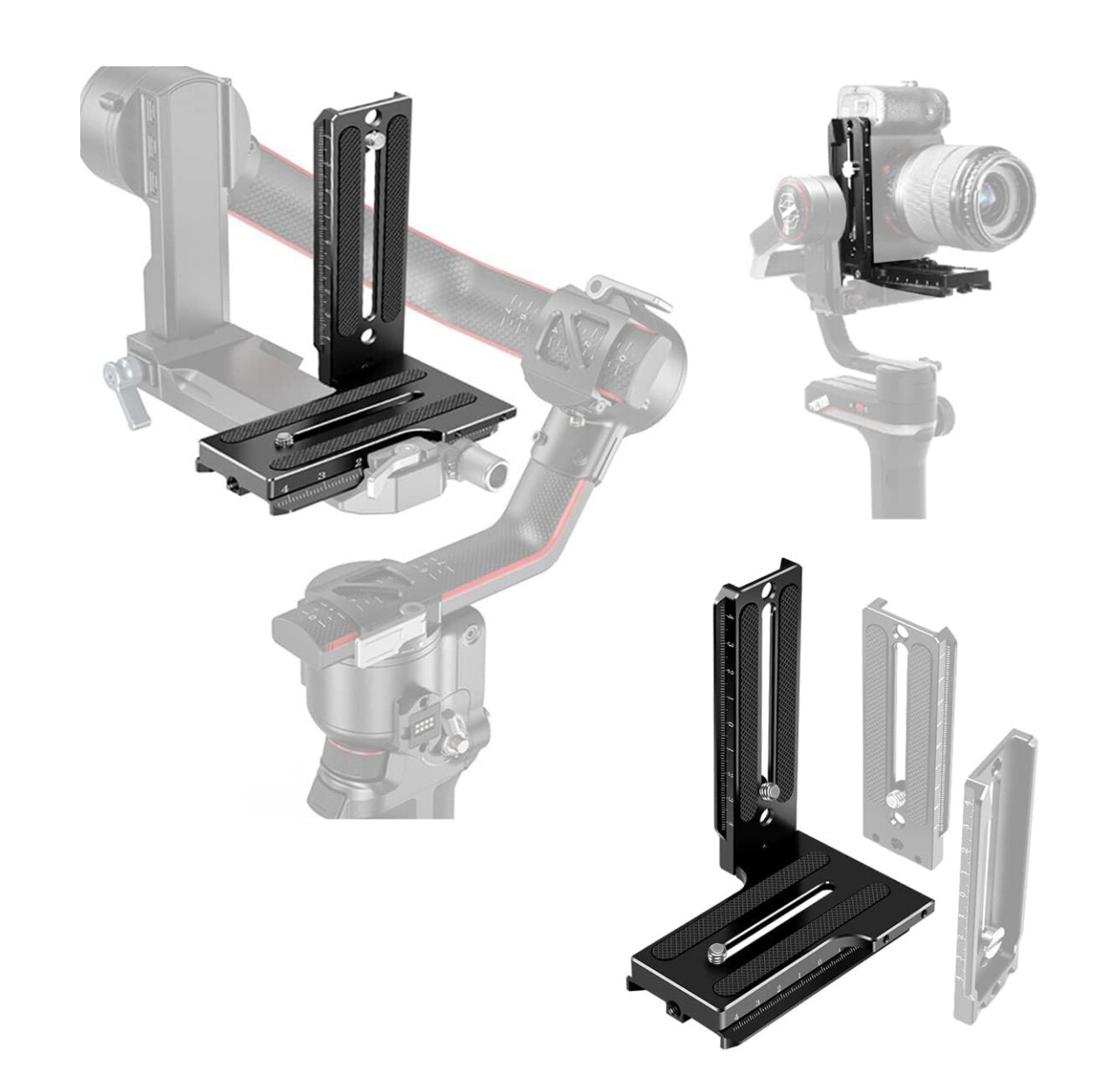 EaxanPic Soporte en L de aluminio Placa de liberación rápida de conmutación horizontal vertical para DJI Ronin RS2 RSC2 Zhiyun Weebill-S Estabilizador de cardán Monopod