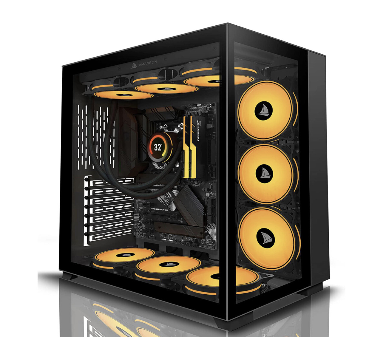 AMANSON PC CASE ATX Mid Tower Case de vidrio templado Gaming Computer Case sin ventilador ARGB