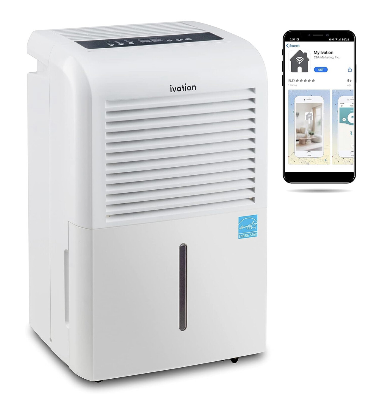 Ivation 4500 Sq Ft Smart Wi-Fi Energy Star Deshumidificador con aplicación, conector de manguera de drenaje continuo, humedad programable