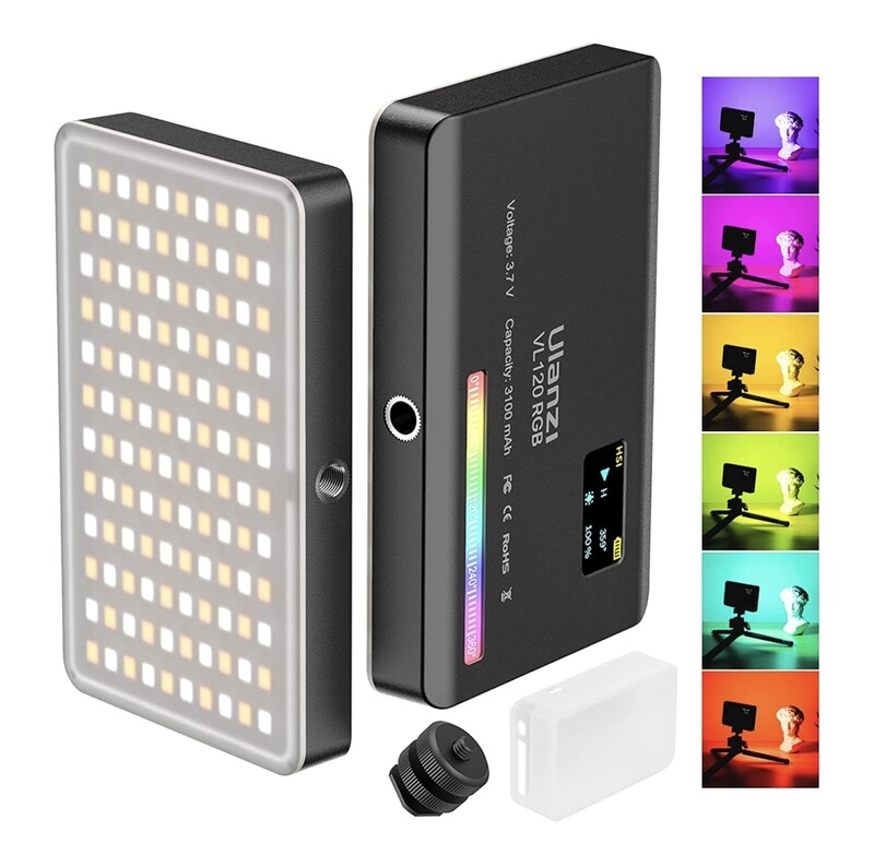 ULANZI VL120 RGB Video Light, Portable RGB Camera Light, 3100mAh Battery, 360 Full Color 20 Light Effects, CRI≥95 2500-9000K Panel LED