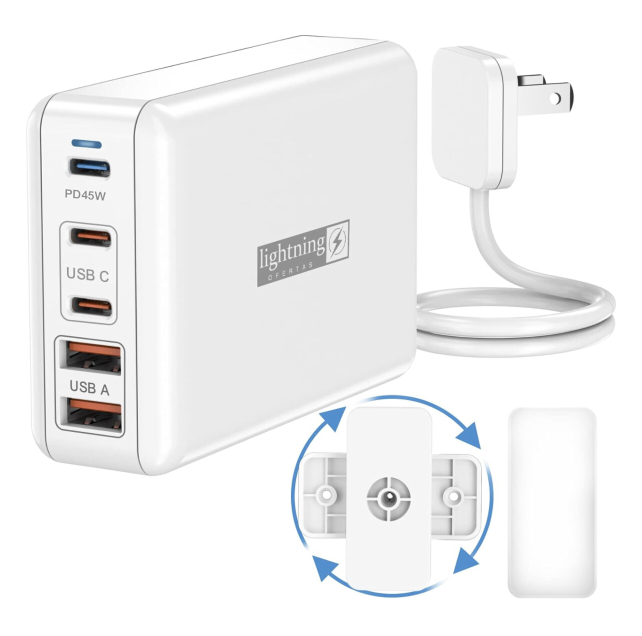 Estación de carga Lightning Ofertas 100W, concentrador de carga USB de 5 puertos con 3 puertos tipo C y 2 puertos USB