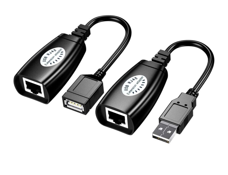 USB sobre RJ45, extensor USB RJ45 sobre cable Cat5/Cat5e/Cat6, adaptador de conector de cable de extensión, hasta 150 pies de longitud