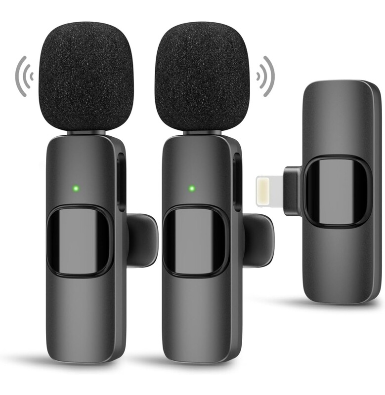 Micrófono Lavalier inalámbrico PoP voice 2 uds para iPhone/iPad, micrófonos con Clip inalámbricos duales, solapa Lav Mic