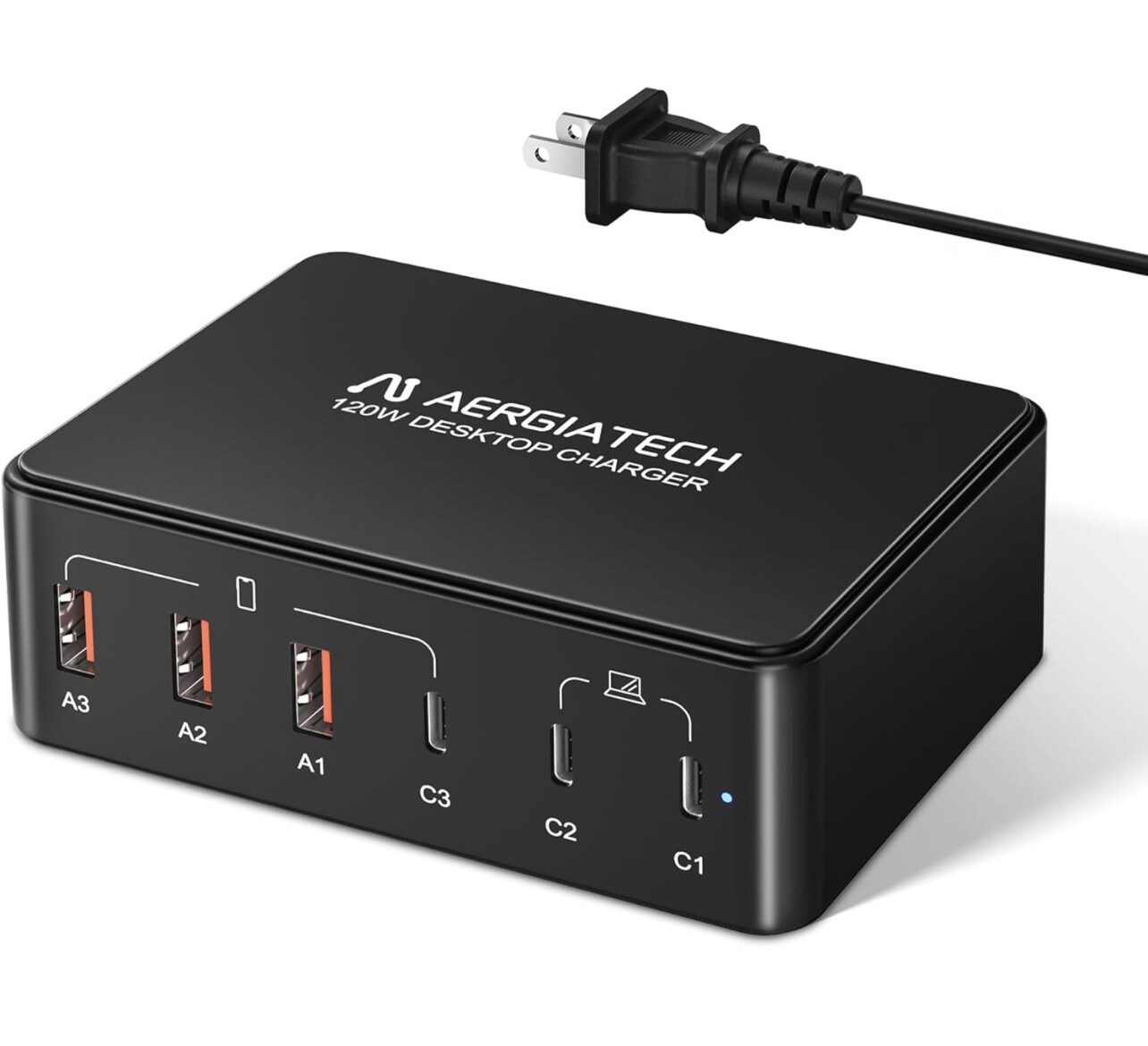 Cargador USB C, Aergiatech 120W 6 puertos USB C estación de carga Hub para múltiples dispositivos