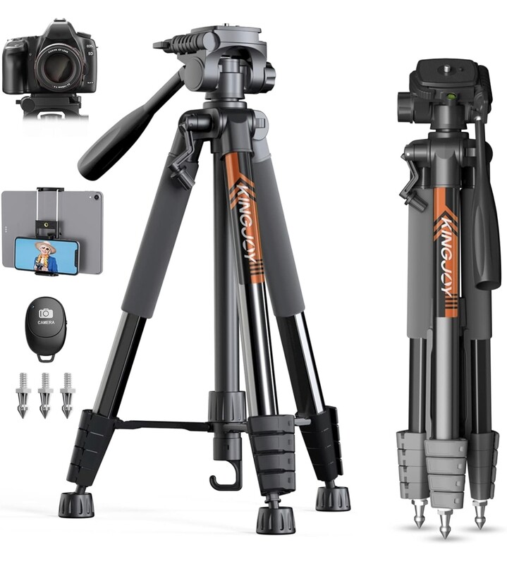 Trípode de cámara KINGJOY de 75 &quot;para teléfono móvil Canon Nikon trípode alto con bolsa de viaje remota inalámbrica soporte para tableta y teléfono