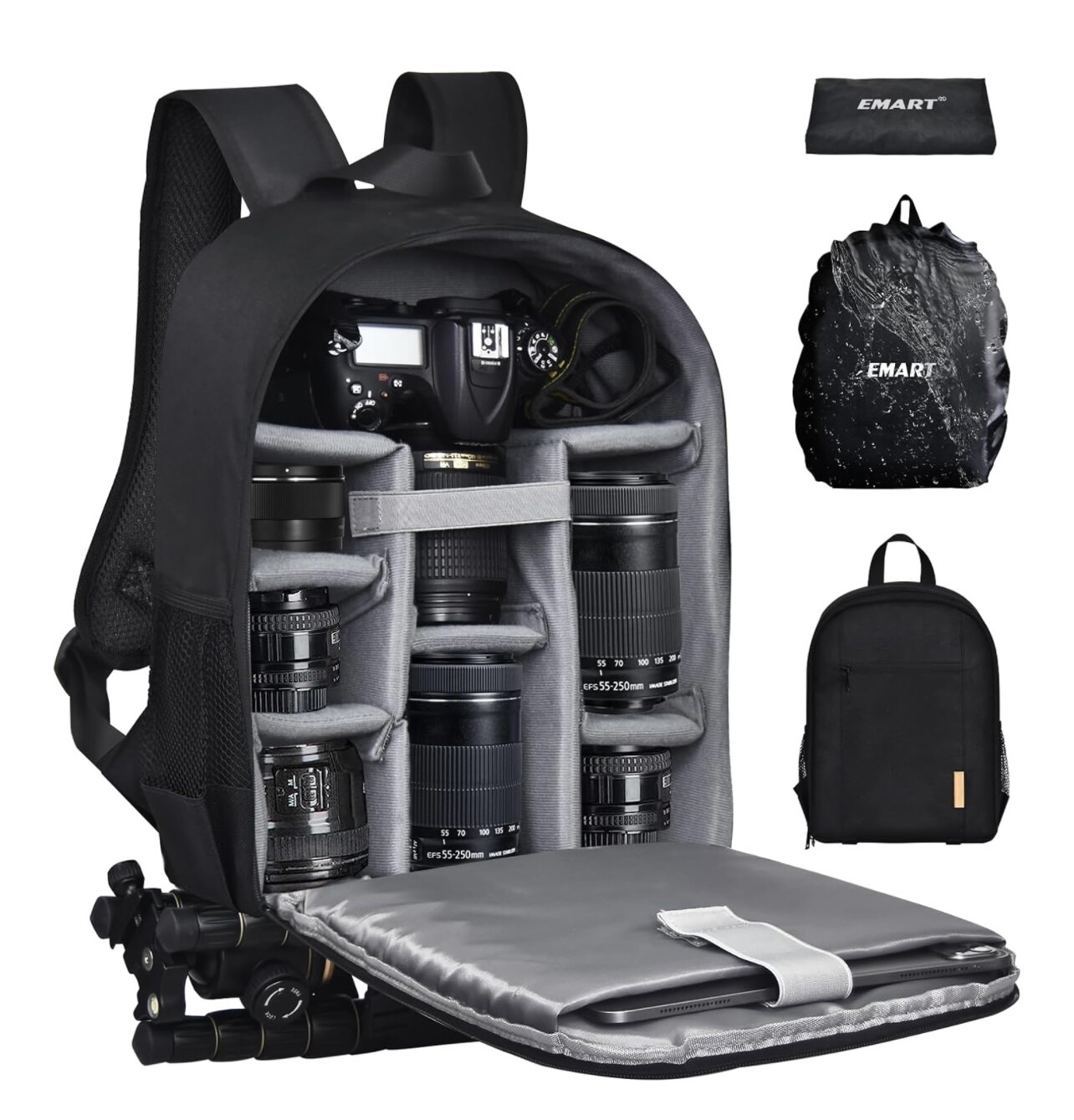 Mochila para cámara EMART con divisores acolchados extraíbles y cubierta para la lluvia
