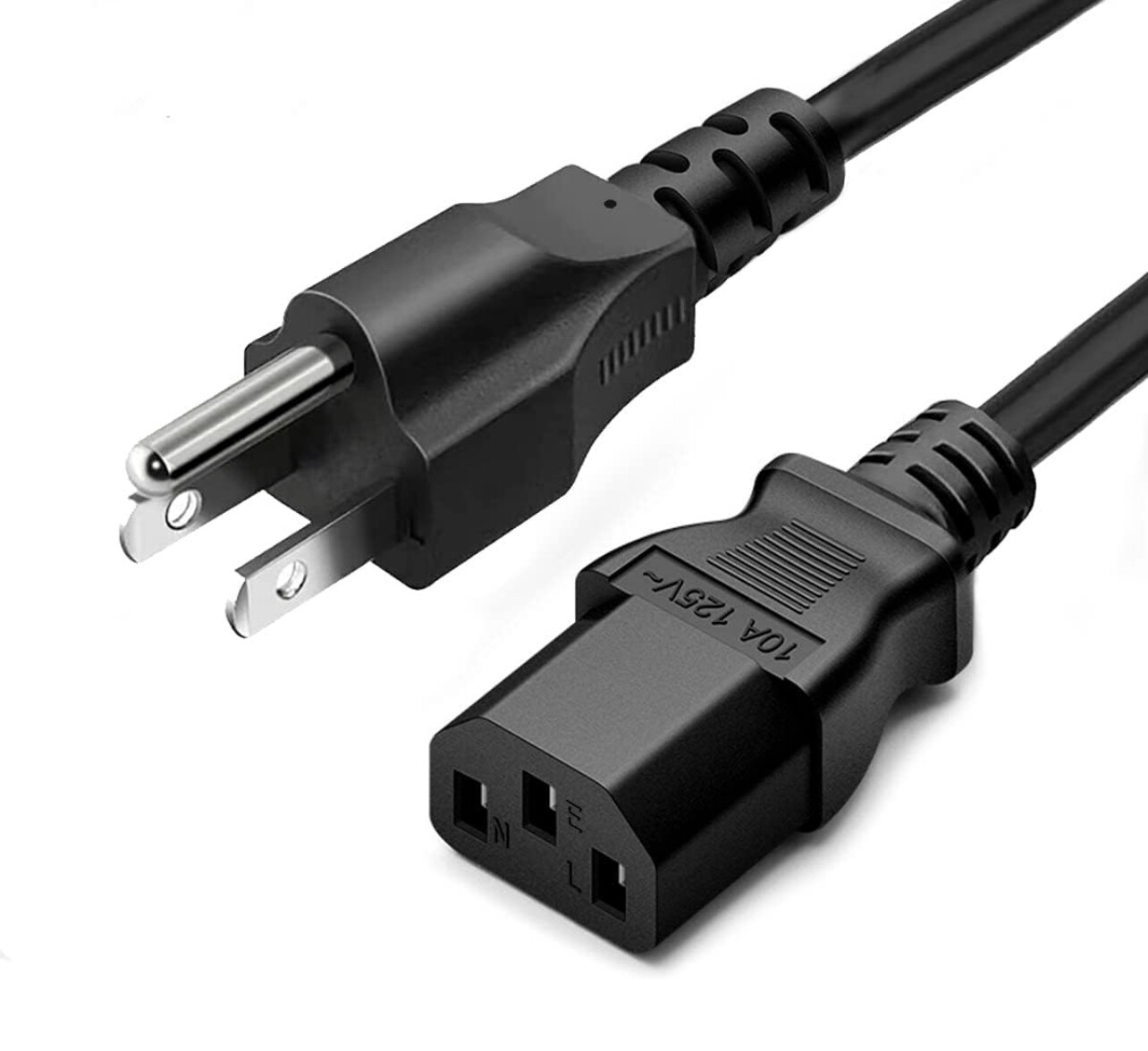 Cable de alimentación de CA estándar de 5 pies (1,5 m), 10 amperios y 125 voltios, color negro, de 3 clavijas, para electrónica