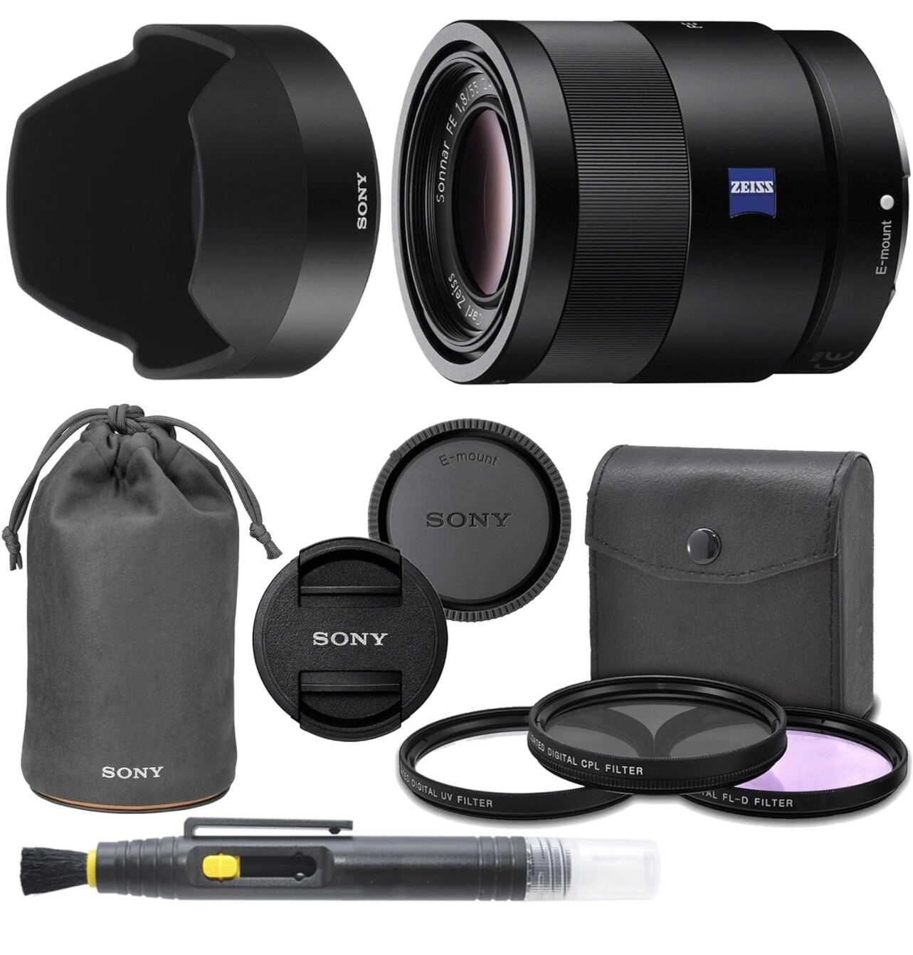 Lente de fotograma completo Sony Sonnar T FE 55 mm f/1.8 ZA con kit profesional