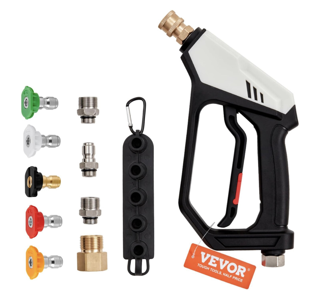 VEVOR Pistola Lavadora a Presión Corta, Pistola Lavadora de Alta Potencia 5000 PSI, Entrada M22-14,15mm / 3/8&#39;&#39; y Salida 1/4&#39;&#39;, Mango Lavadora a Presión con 5 Boquillas de Conexión Rápida