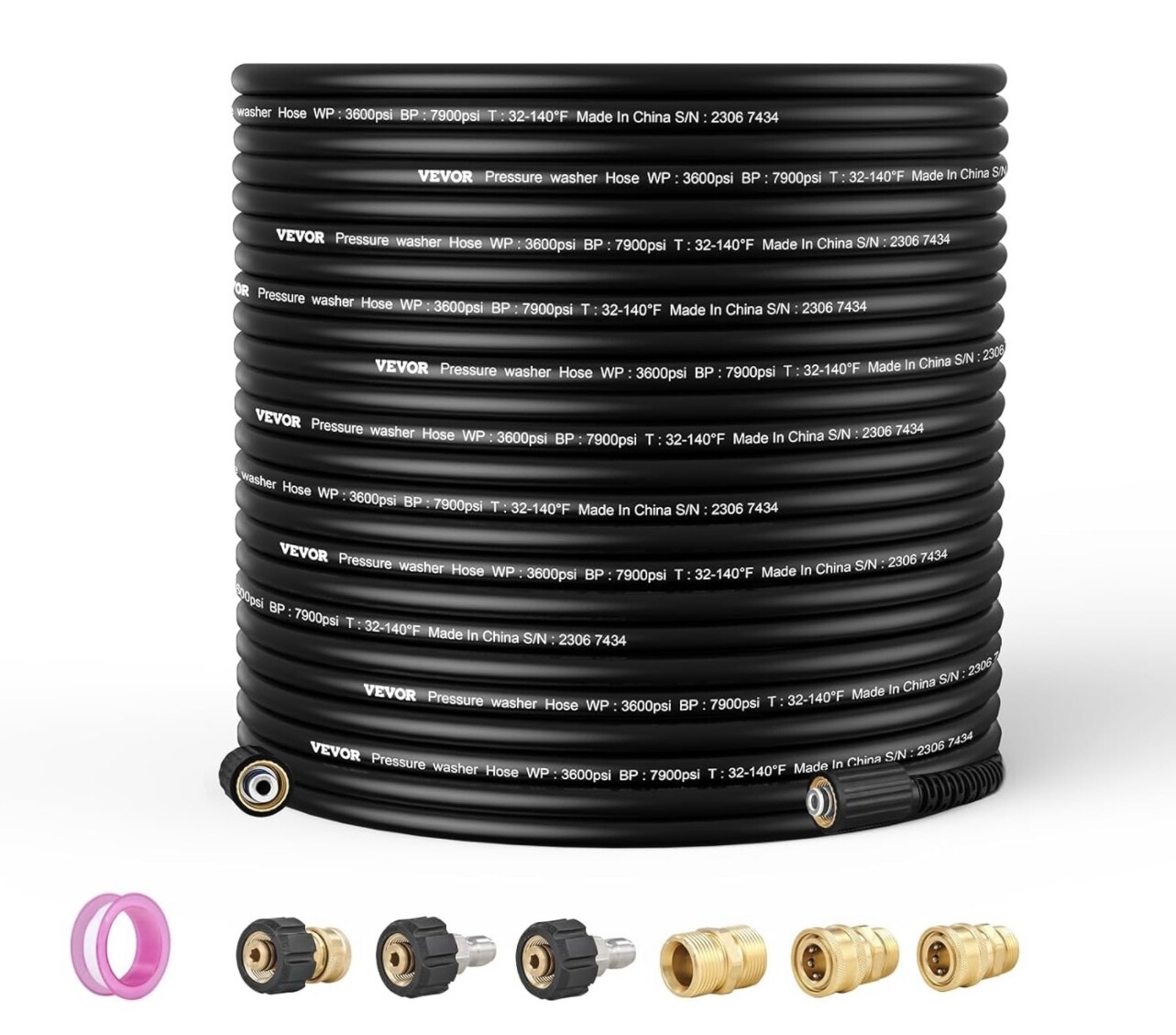 VEVOR Pressure Washer Hose, 100FT X 1/4&quot; Kink Free M22-14mm Brass Thread, Replacement For Most Brand Pressure Washers, 4200 PSI Heavy Duty Power Washer Extension Replacement Hose