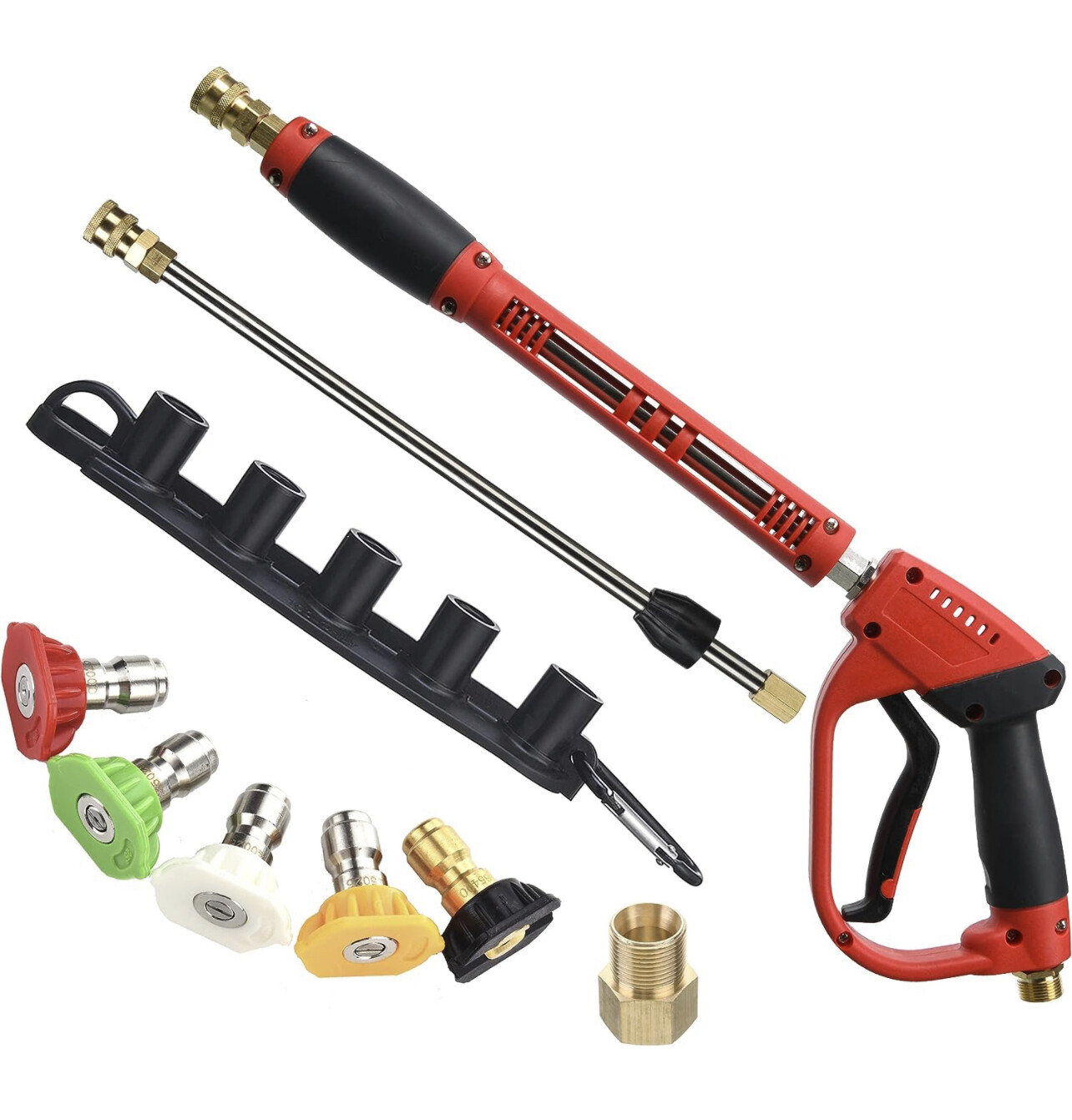 Pistola de lavado a presión, con extensión de varilla de repuesto, 5 puntas de boquilla, conector M22, 40 pulgadas, 5000 PSI