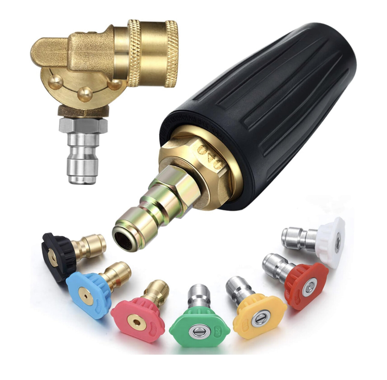 Boquilla Turbo giratoria de presión de 4000 Psi, conector rápido de 4,0 Gpm con acoplador pivotante de 4500 Psi con 7 piezas