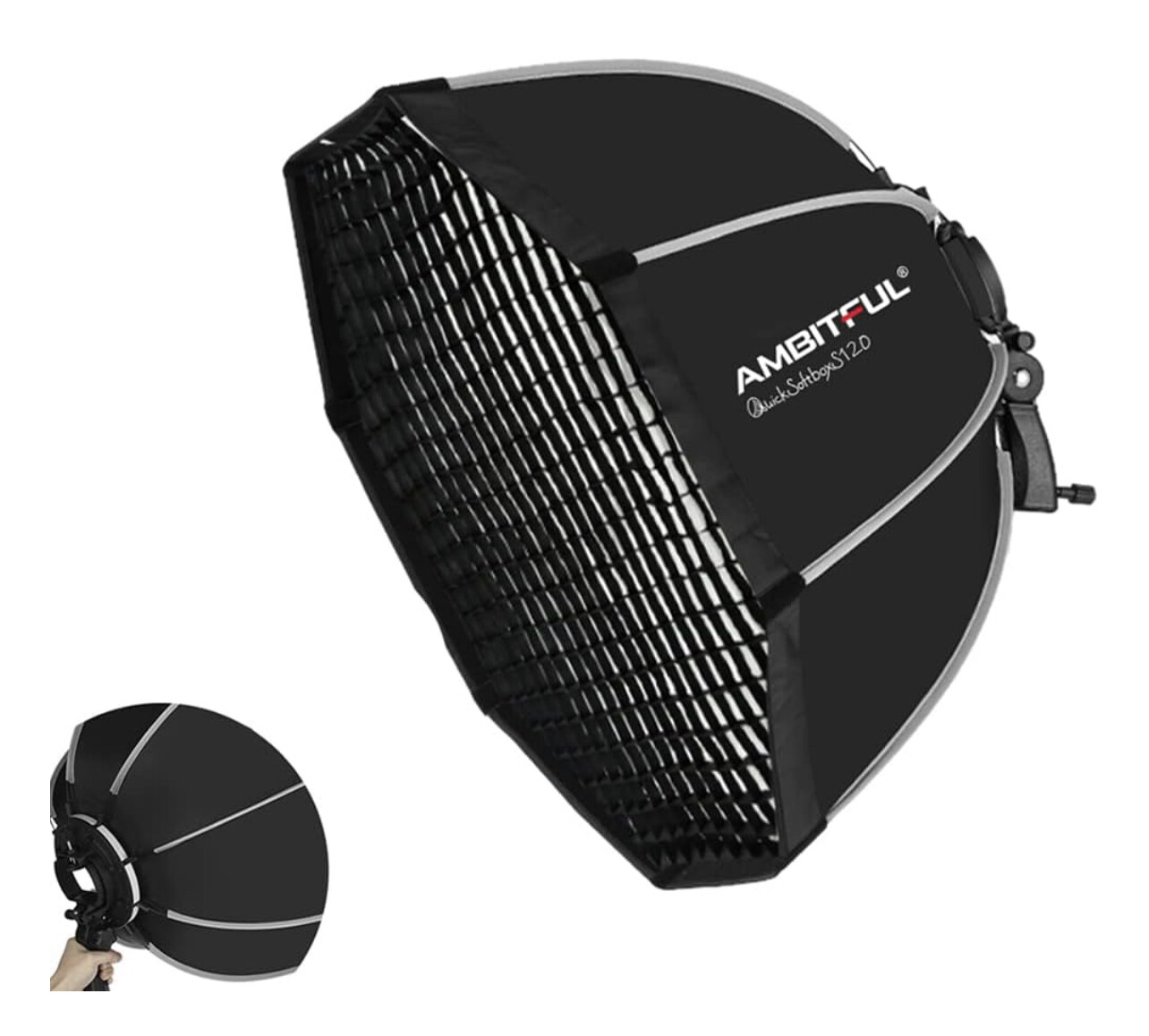 AMBITFUL Softbox portátil de 25,6 pulgadas/65 cm, Softbox de paraguas octágono, Softbox de flash Speedlite de instalación rápida con rejilla para fotografía al aire libre Compatible TT560 TT600 TT685I