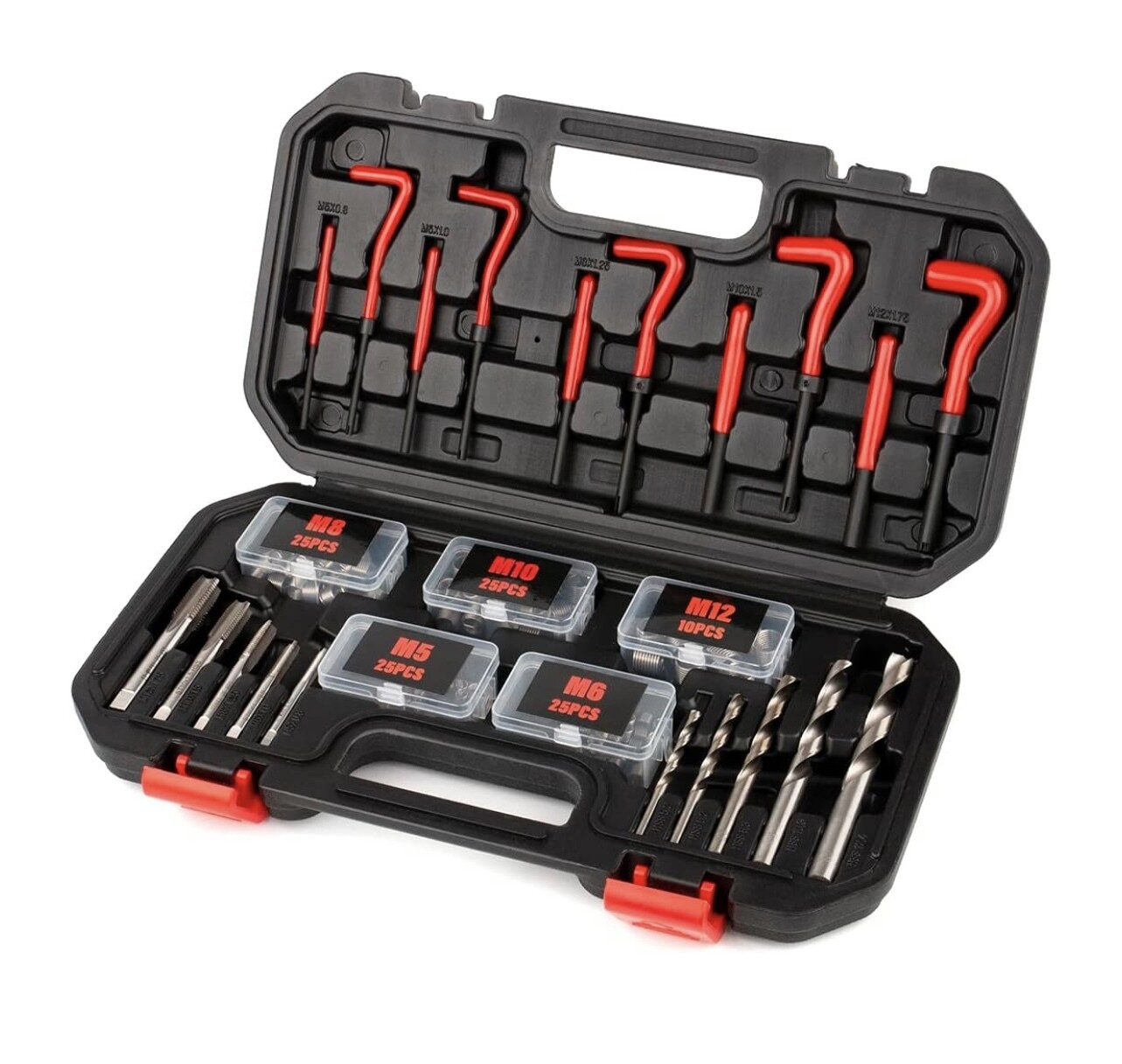 TAILUG Kit de reparación de roscas, kit de helicoil métrico de 131 piezas en M5 M6 M8 M10 M12 con brocas HSS, grifos, inserciones roscadas, instalación de grifos de tornillo y herramienta de rotura de