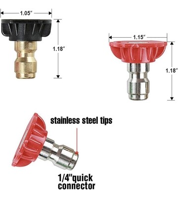Kit De 7 Boquillas De Lavado A Presión 4000 PSI – Puntas De Acero Inoxidable 0°/15°/25°/40°/Jabón, Conexión Rápida 1/4″, Soporte Organizador Incluido (Amarillo)
