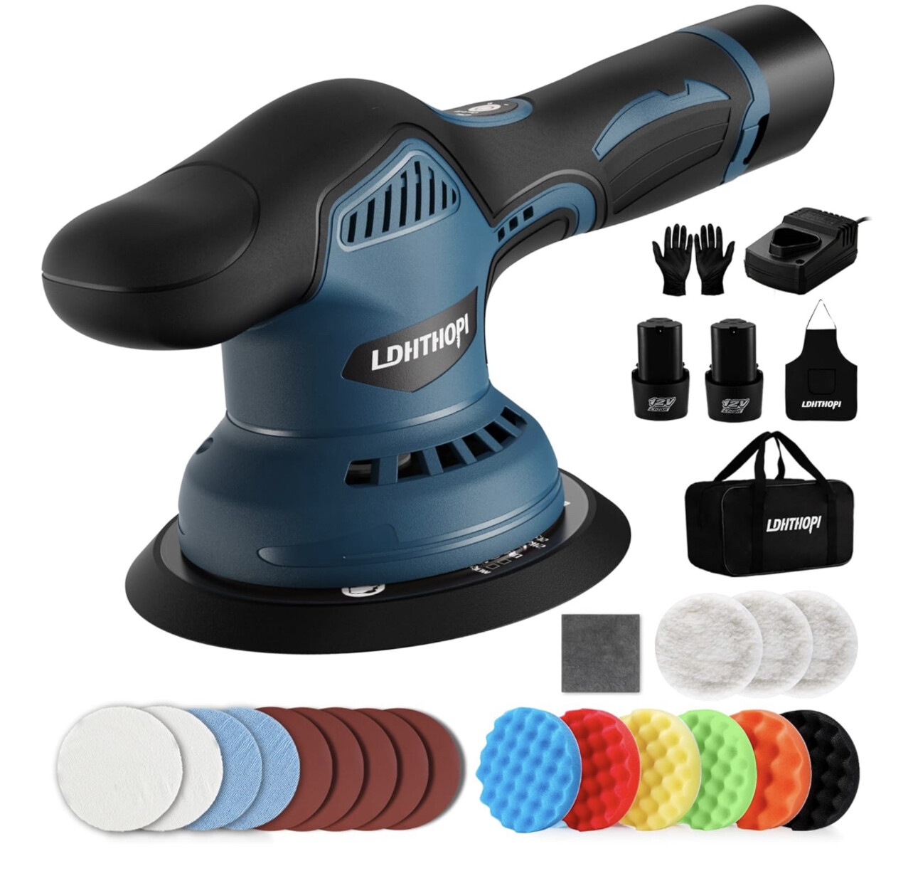 Pulidora de búfer inalámbrica, búfer de doble acción con batería de 2000 mAh y 12 V con 8 velocidades variables