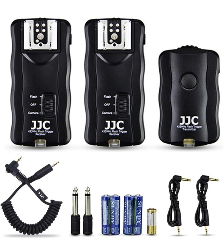 JJC 3 en 1 disparador de flash inalámbrico y control remoto del obturador con dos receptores kit para Canon Rebel