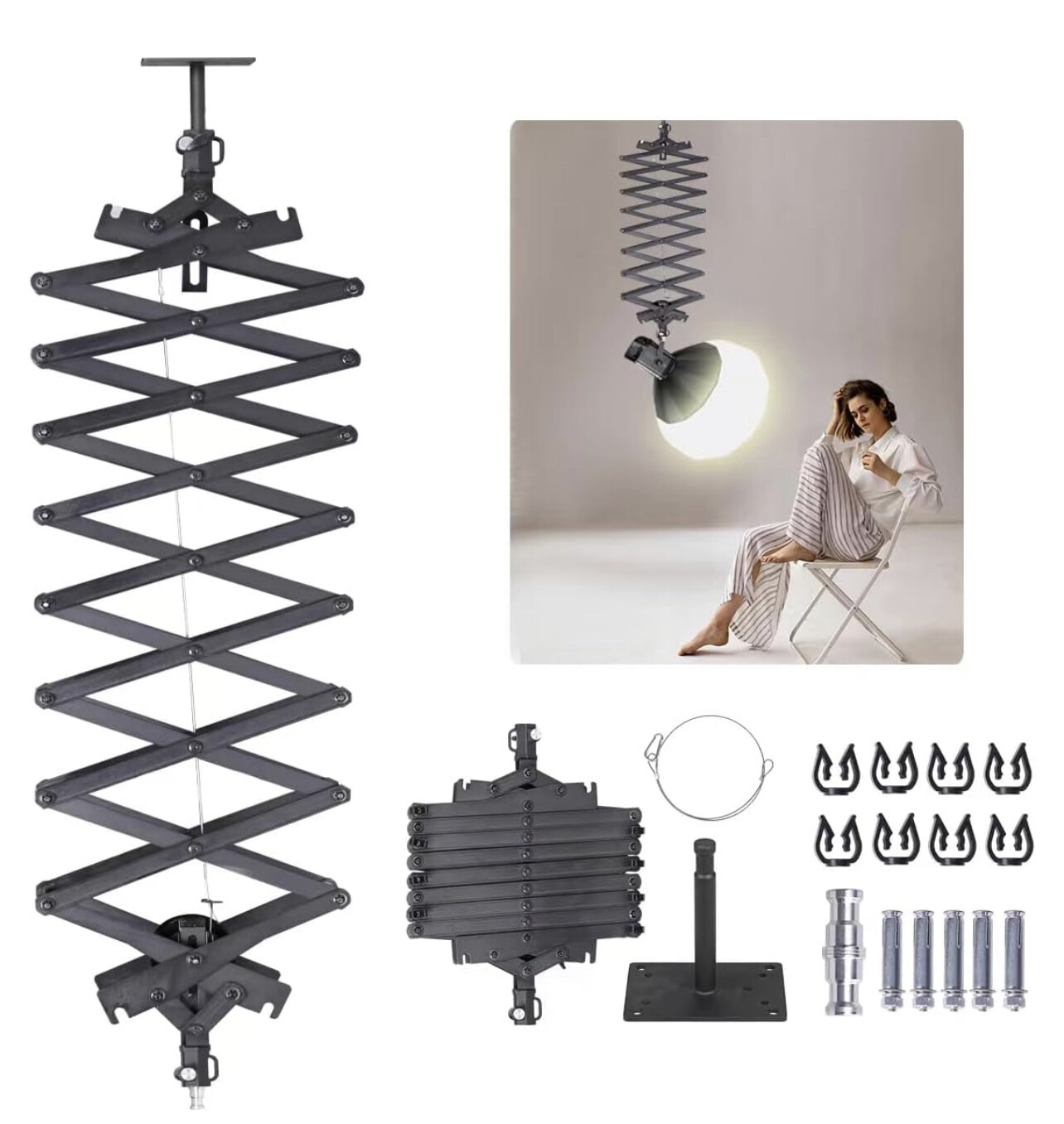 Sistema de riel de techo para fotografía Kit de bisagras de fuerza constante de elevación de 200 cm con accesorios de cuerda de seguridad para transmisión en vivo Estudio de fotografía Equipo especial