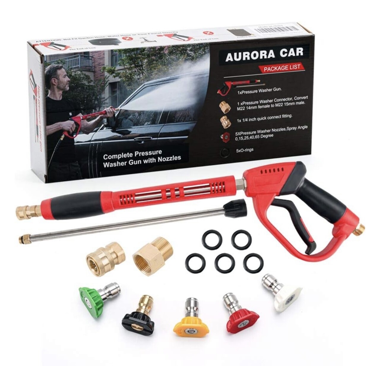 AURORA CAR Pistola limpiadora de alta presión, 40 pulgadas, 5000 PSI, con extensión de varilla de repuesto, juego de 5 puntas de boquilla