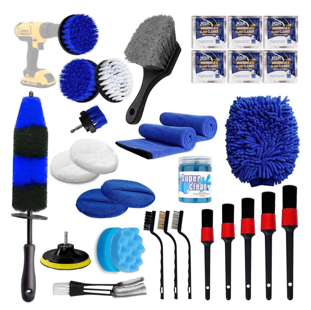 Kit de limpieza de interiores y exteriores de 31 piezas, kit de limpieza de automóviles con juego de cepillos profesionales para detalles de automóviles, kit de lavado de autos y kit de detalles de au
