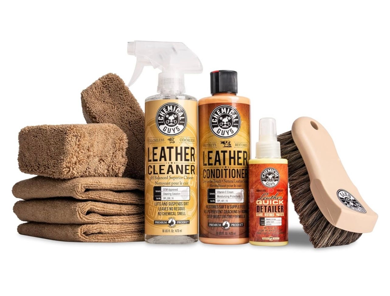 Chemical Guys HOL303 Kit de detalles de limpiador y acondicionador de cuero, para interiores, ropa, muebles, botas y más