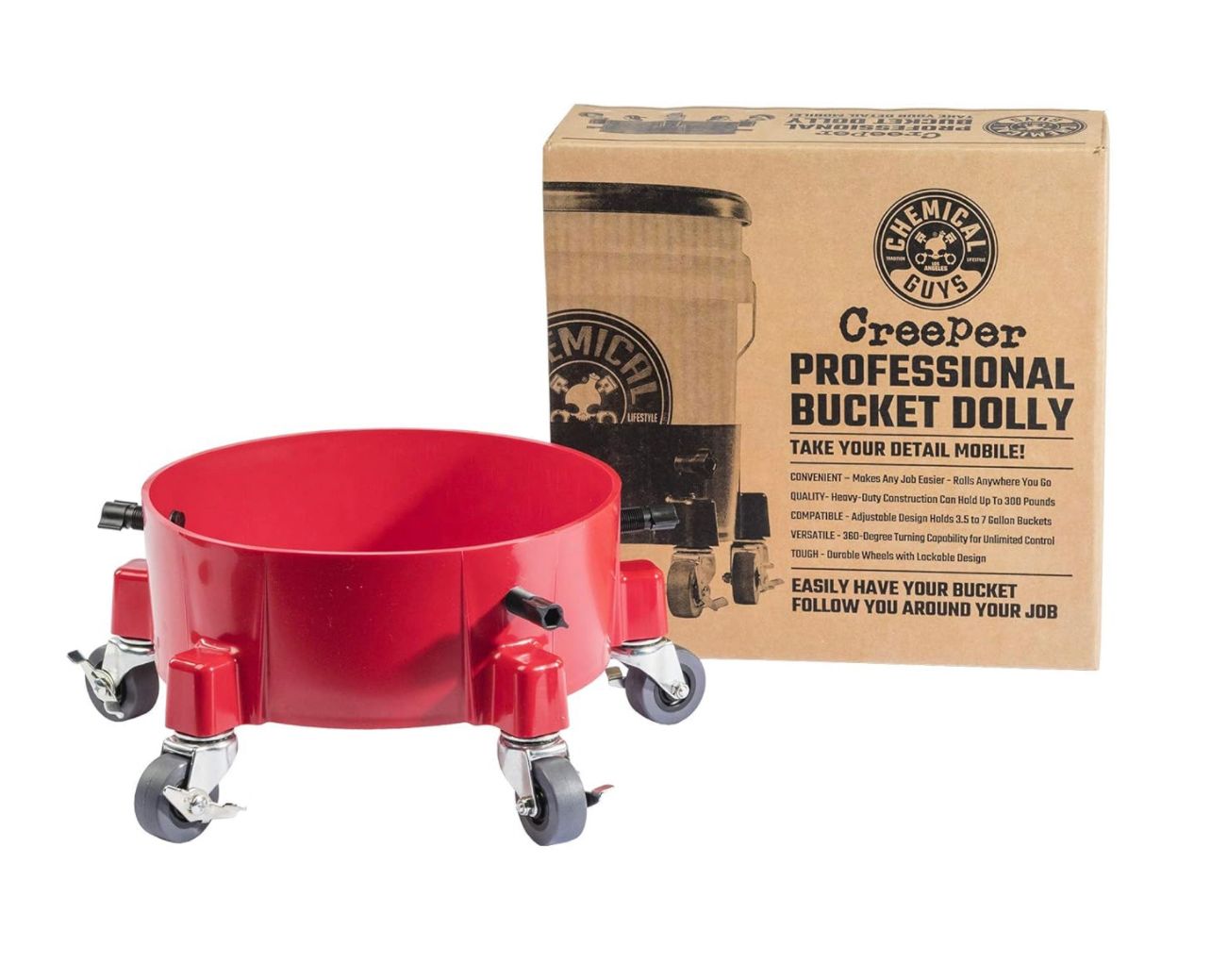 Chemical Guys ACC1001R Plataforma rodante con cubo rodante Creeper para lavado de autos, detalles, garaje y más