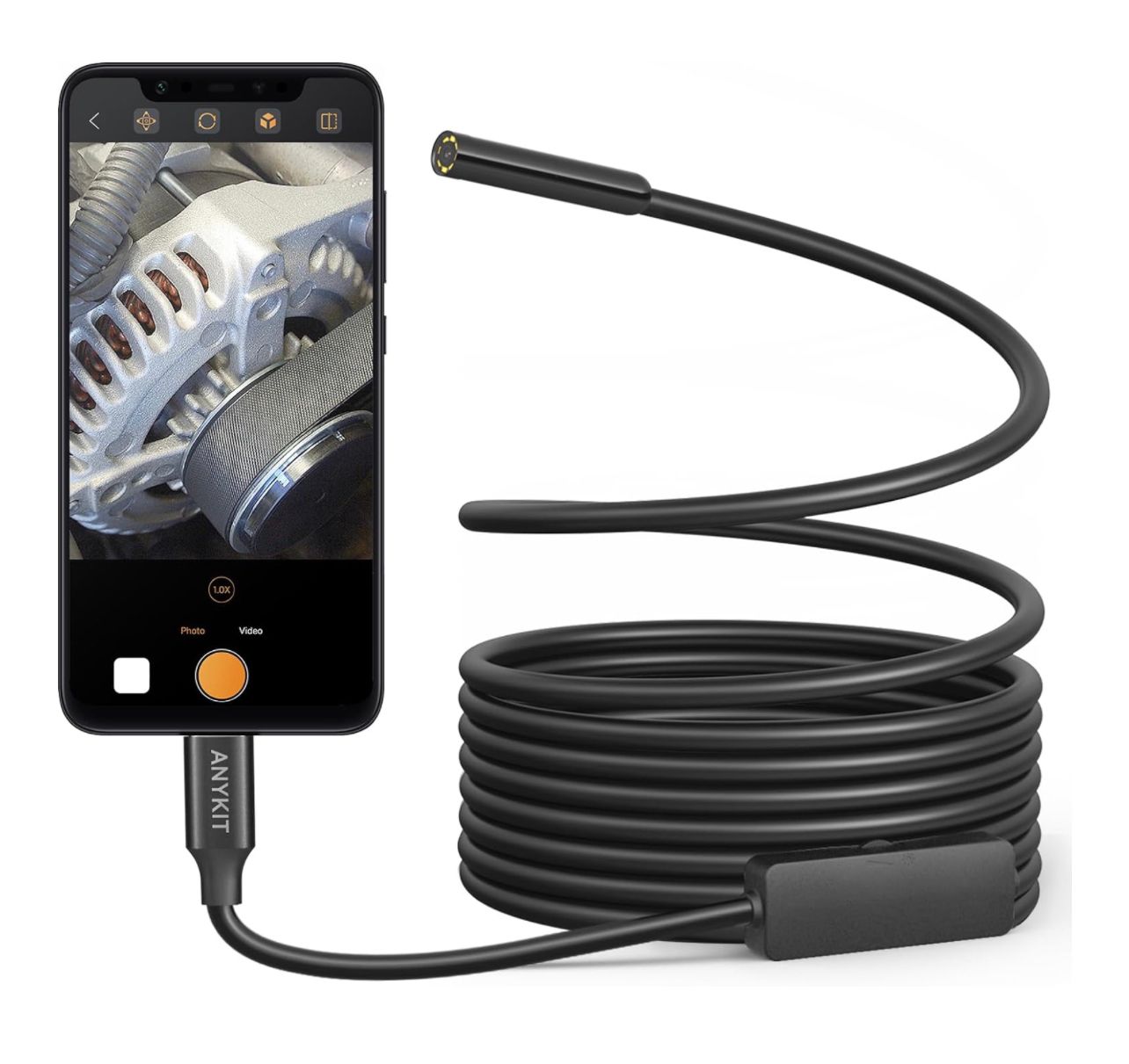 Cámara endoscópica con luz, boroscopio Anykit con 8 luces LED ajustables, endoscopio con cámara tipo serpiente semirrígida de 9,8 pies, cámara de inspección USB impermeable IP67