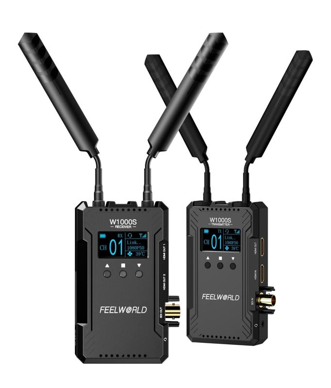 FEELWORLD W1000S Sistema de transmisión de video inalámbrico Transmisor y receptor SDI Dual HDMI Intercomunicador dúplex completo Transmisión en vivo 1000 pies de largo alcance con baja latencia 0.08S