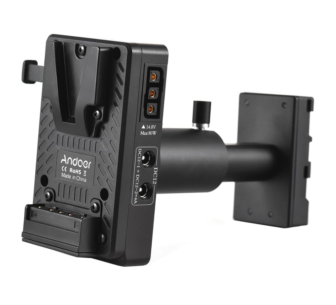 Andoer V-Lock V Mount Placa de batería a adaptador de batería ficticia BP-U con reemplazo de varilla ajustable