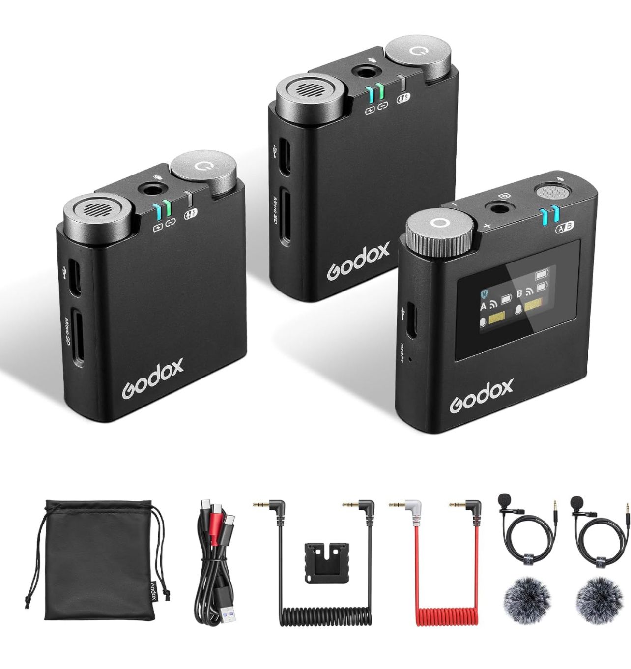 GODOX Virso S M2 Sistema de micrófono inalámbrico Lavalier para Sony, receptor de montaje de zapata para cámara Sony, alcance de 656 pies