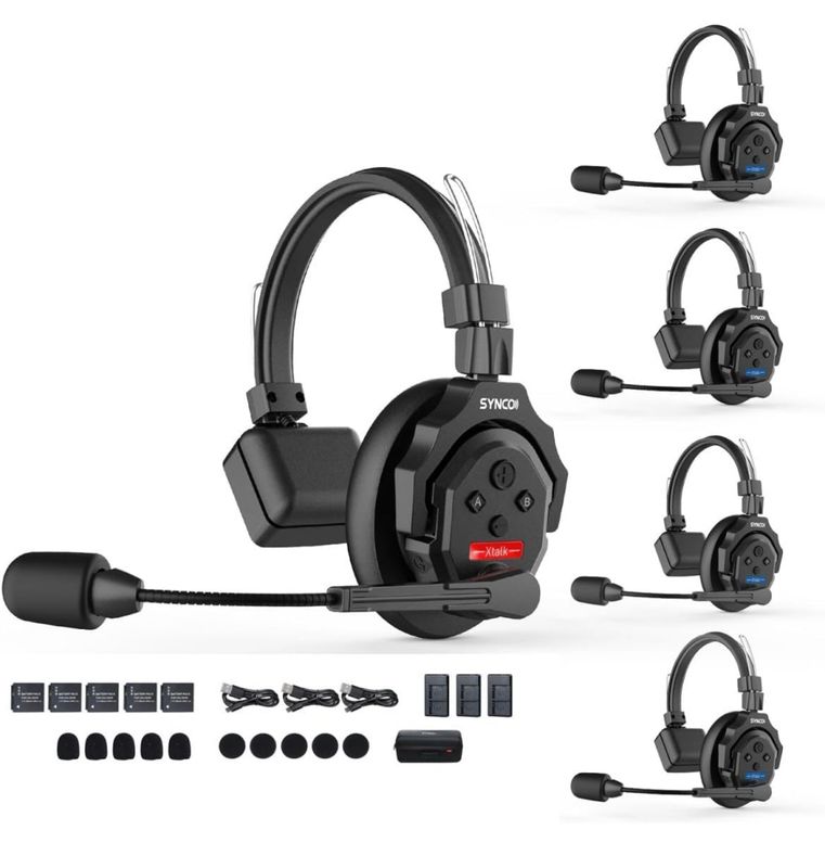 Sistema de auriculares de intercomunicación inalámbrico SYNCO Auriculares XTALK X5 de 2,4 GHz, distancia de 400 m