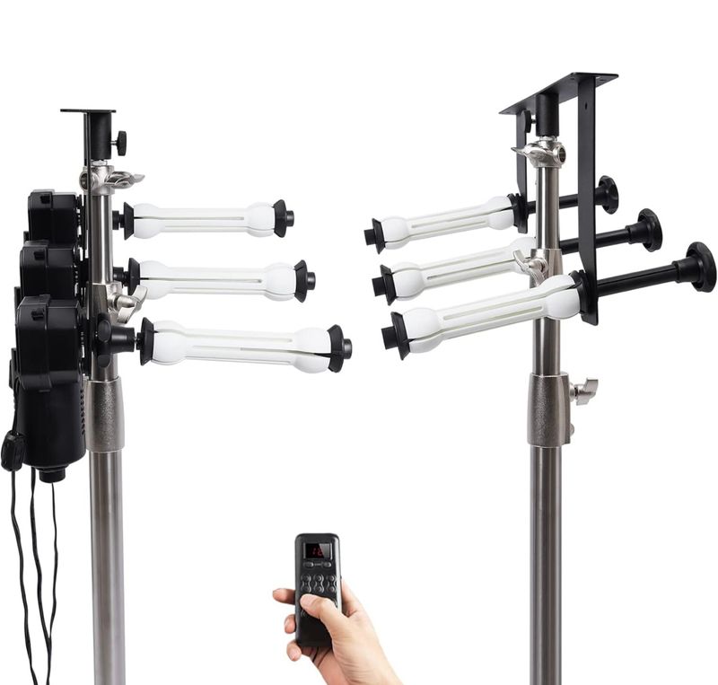 Sistema de soporte electrico de 3 rodillos para fondos con control remoto