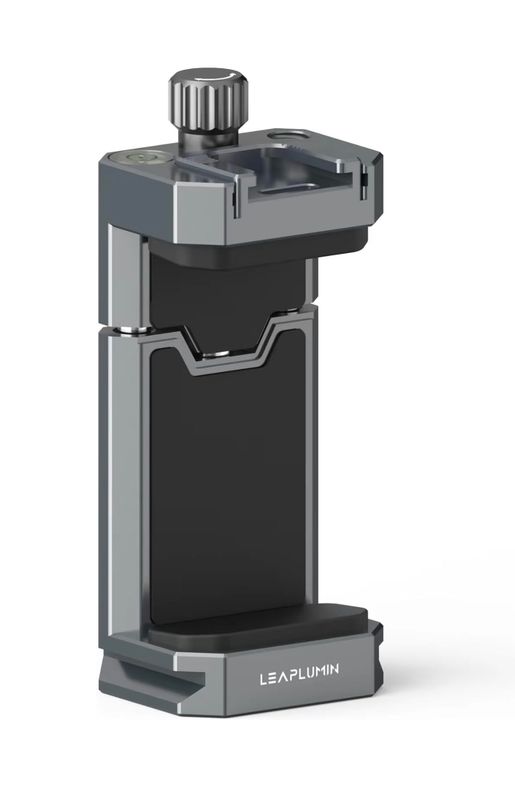 Soporte de teléfono de aluminio para trípode, soporte de trípode de teléfono ajustable con zapata fría y placa de liberación rápida Arca Swiss, Universal