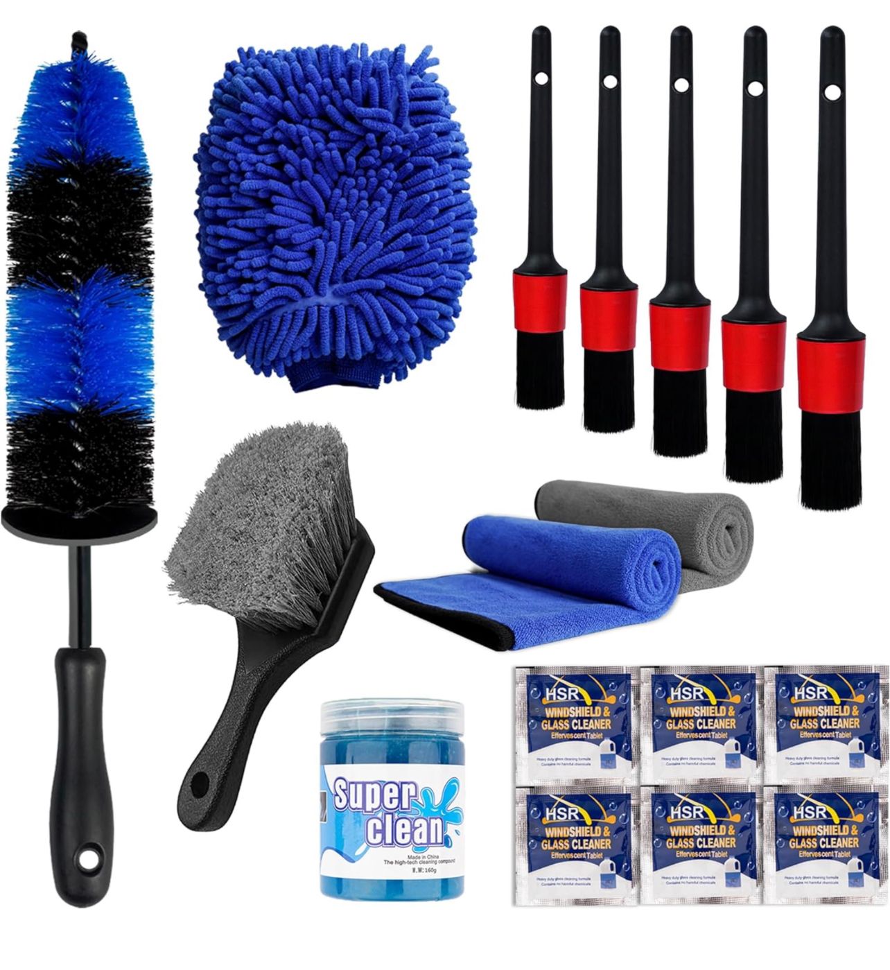Kit de detallado de coches de 17 piezas, limpieza interior y exterior