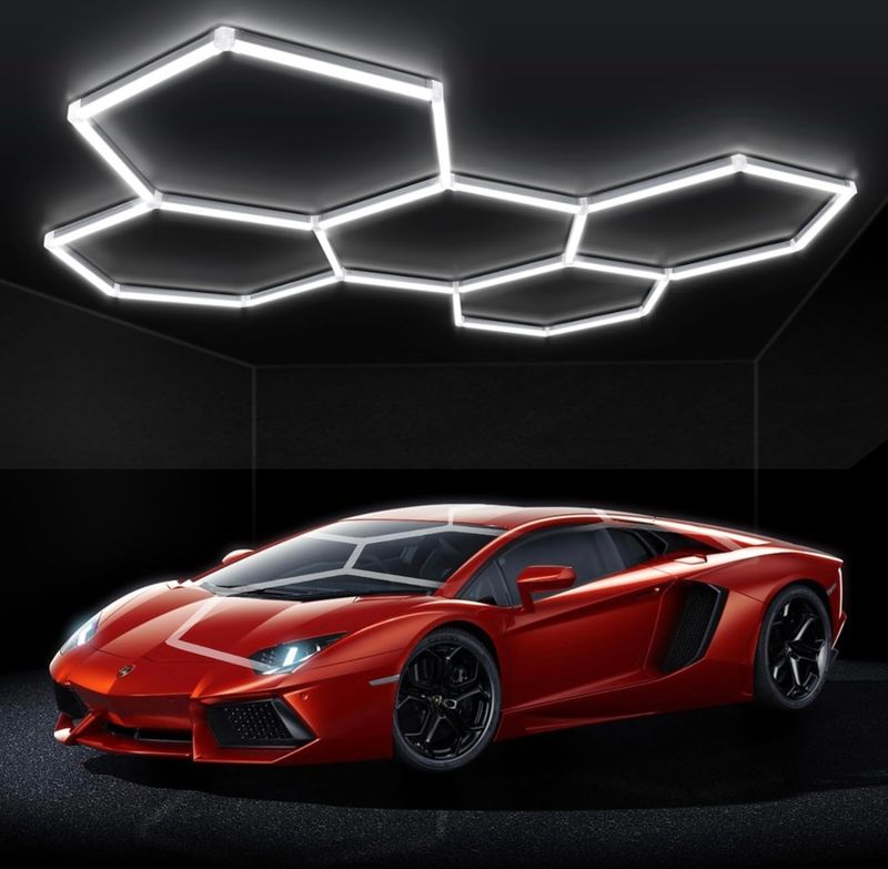 Luces LED hexagonales para garaje, paquete de 24 tubos de luz para garaje de coche, 192 W, 23040 lm, 6500 K superbrillantes, 5 sistemas de rejilla LED de techo para detalles de coche