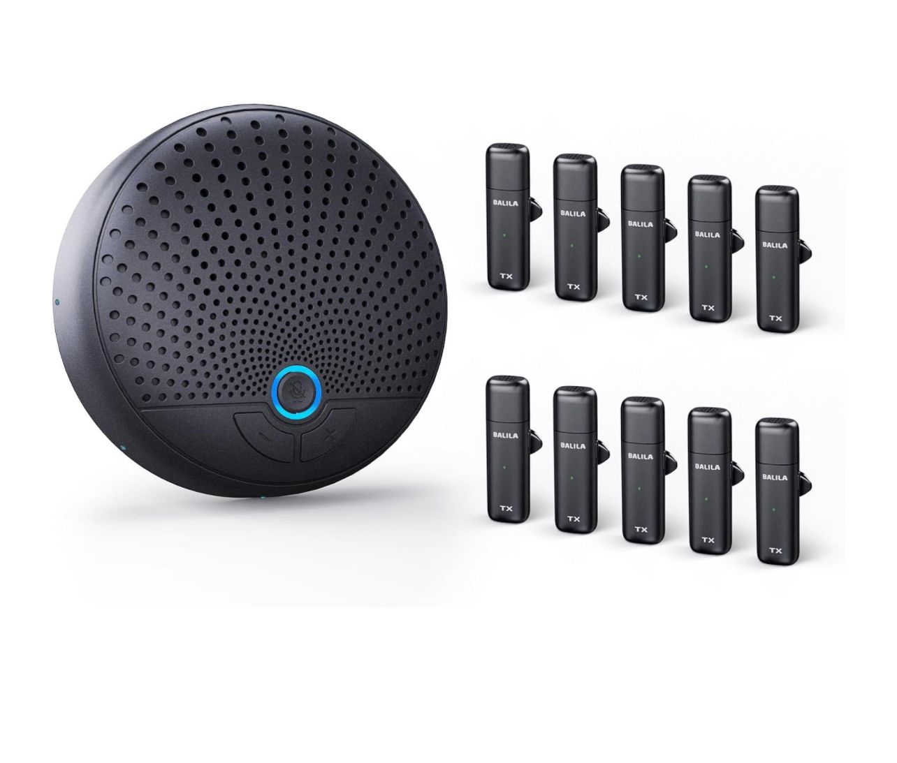 Altavoz y micrófono para conferencias con 10 micrófonos inalámbricos, captación de voz de 360° y altavoz USB con reducción de ruido AI