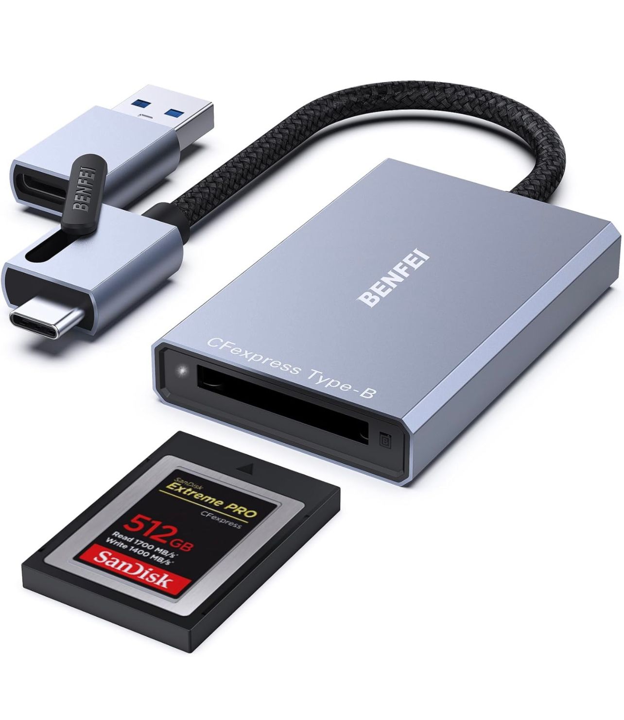 Lector de tarjetas ENFEI CFexpress tipo B con USB 3.2 (Gen 2) 10 Gbps, USB-C y USB-A Adaptador CFexpress tipo B 2 en 1