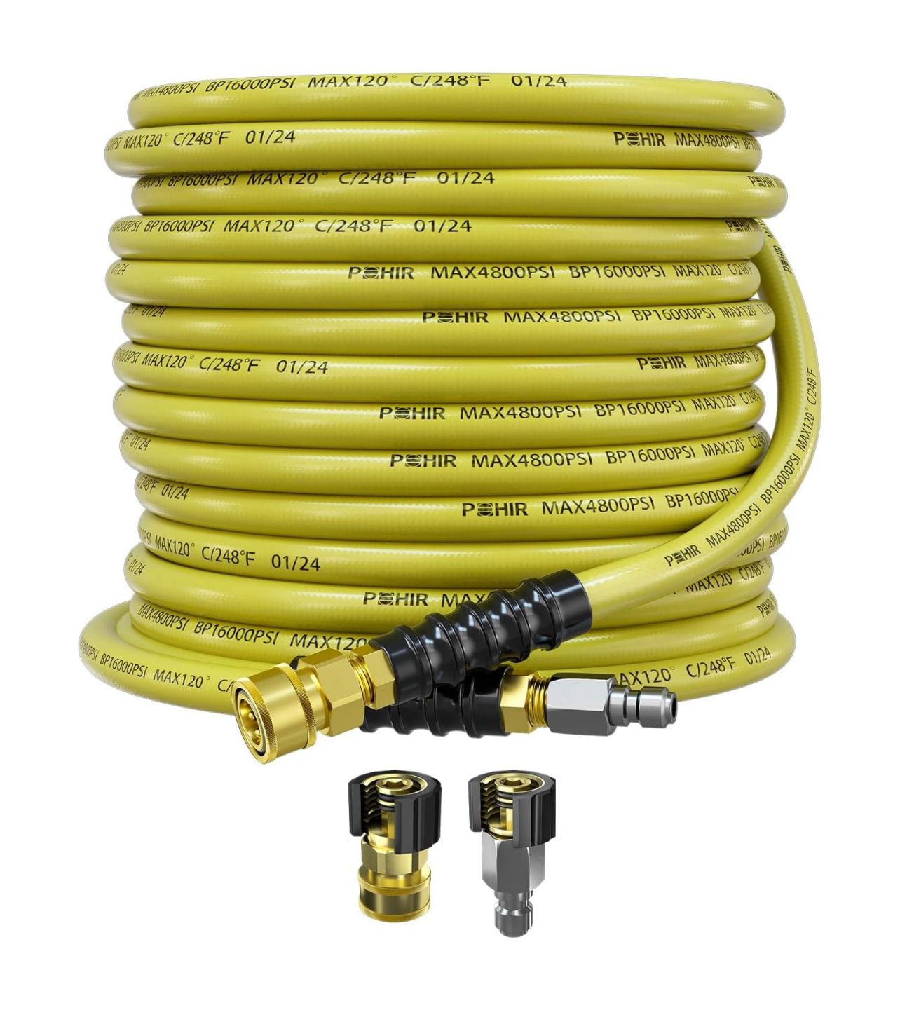 Manguera de lavado a presión de 50 pies 3/8&quot; 4800 PSI, manguera de lavado a presión con conexión rápida de 3/8, manguera de agua fría y caliente máx. 248 °F